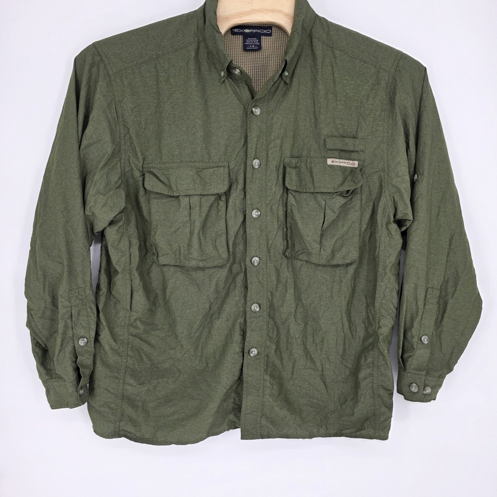 ExOfficio Air Strip Technical Travel & Fishing Shirt Men Large Hiking Ventilated